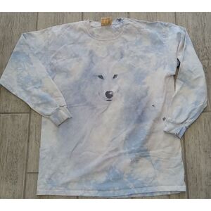 The Mountain T-Shirt Wolf Print Men's L Tie Dyed Long Sleeve Y2K Stained 100%